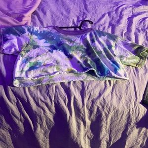 tye dye purple green yellow and blue tee